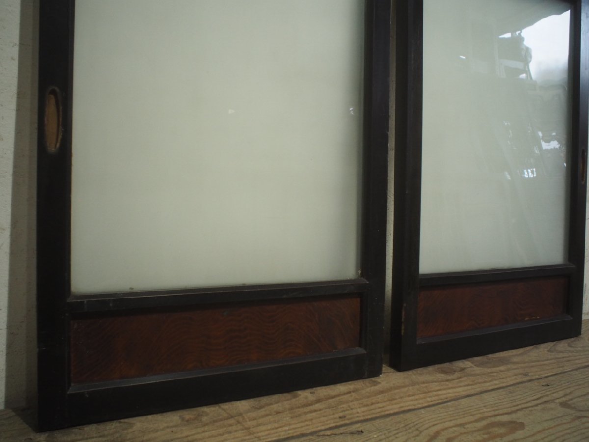 yuL0272*(2)[H74cm×W48cm]×2 sheets * Showa Retro . old tree frame glass door * zelkova zelkova fittings sliding door sash small window Akira . taking . antique A under 