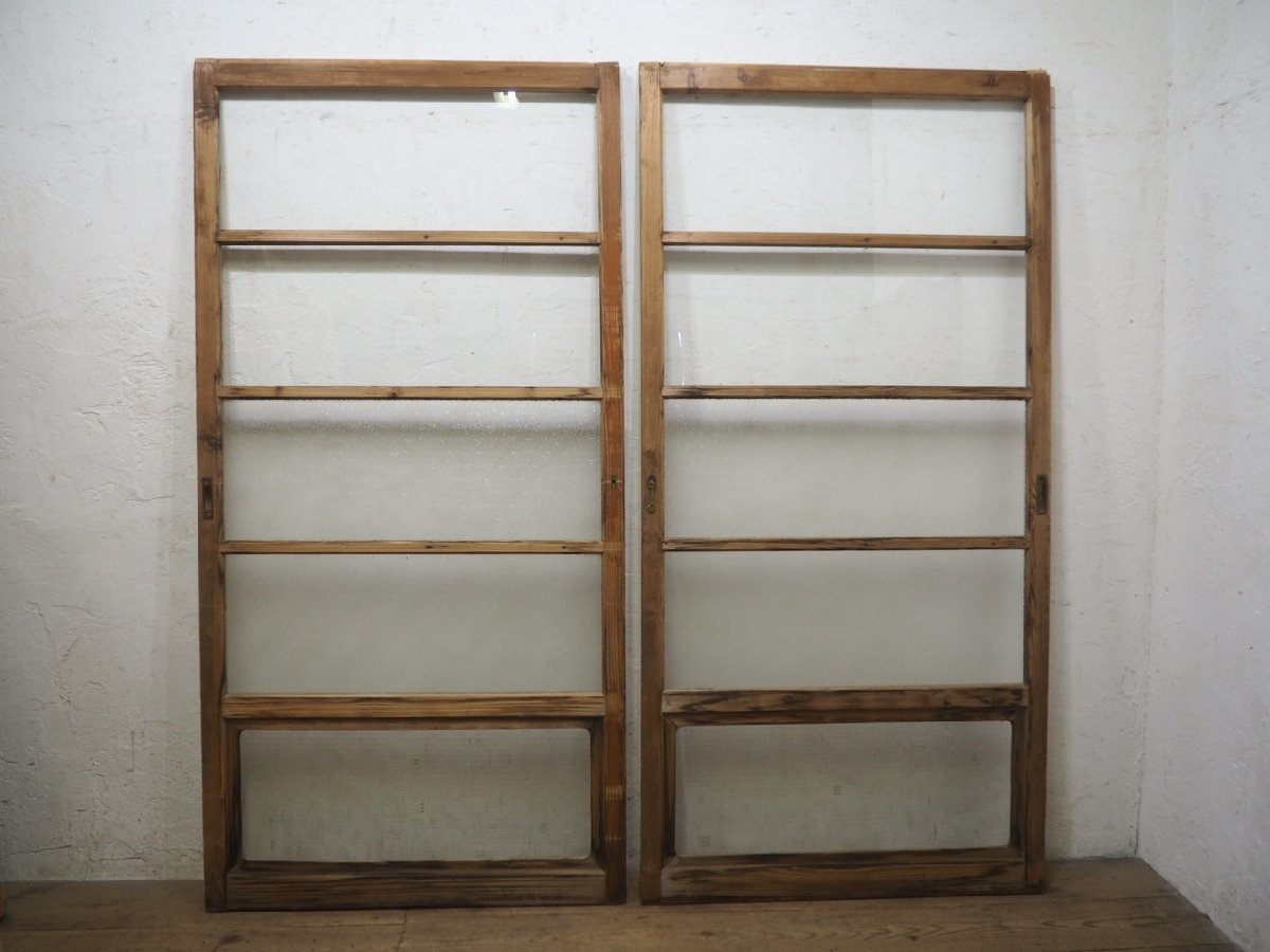 taL0124*(4)[H188cm×W93cm]*×2 sheets * antique * pretty molding glass entering. large tree frame glass door * old fittings sliding door sash retro L pine 