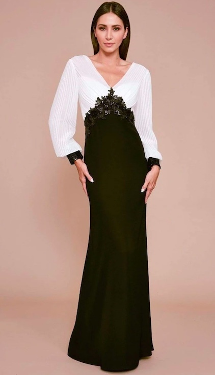 TADASHI SHOJI　タダシショージ　IVORY & BLACK　ロングフォーマルドレス　「１２ 」/ ２XL_画像1