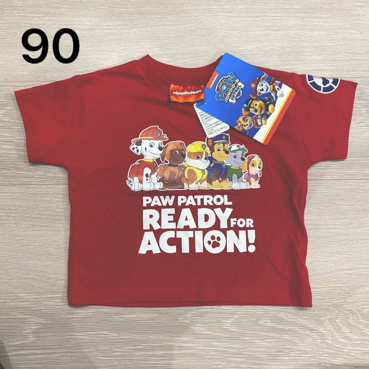 パウパトロール ワッペン付 綿100% 半袖Tシャツ レッド 90 新品・未使用