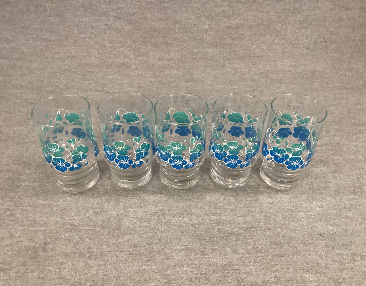 <A-145> Showa Retro Sasaki glass floral print tumbler 5 point set ( morning face pattern?) > glass glass tableware kitchen miscellaneous goods glass kitchen supplies 