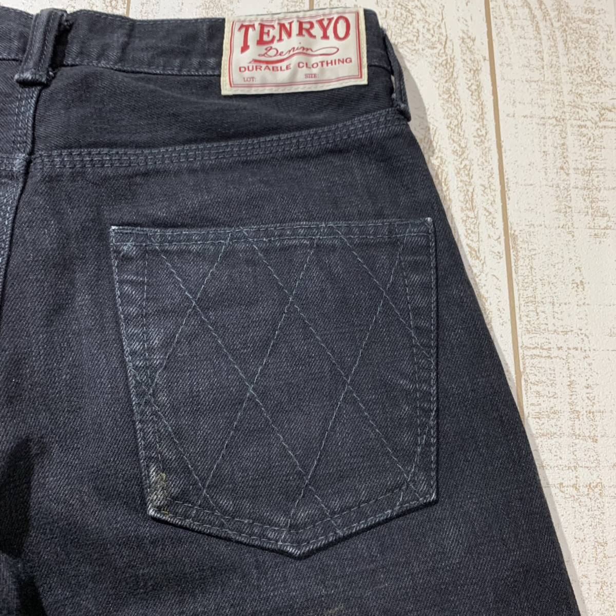 【倉敷天領デニム】TENRYO DENIM オリジナルダブルニーワークパンツ ブラックセルビッジデニム 32インチ_画像9