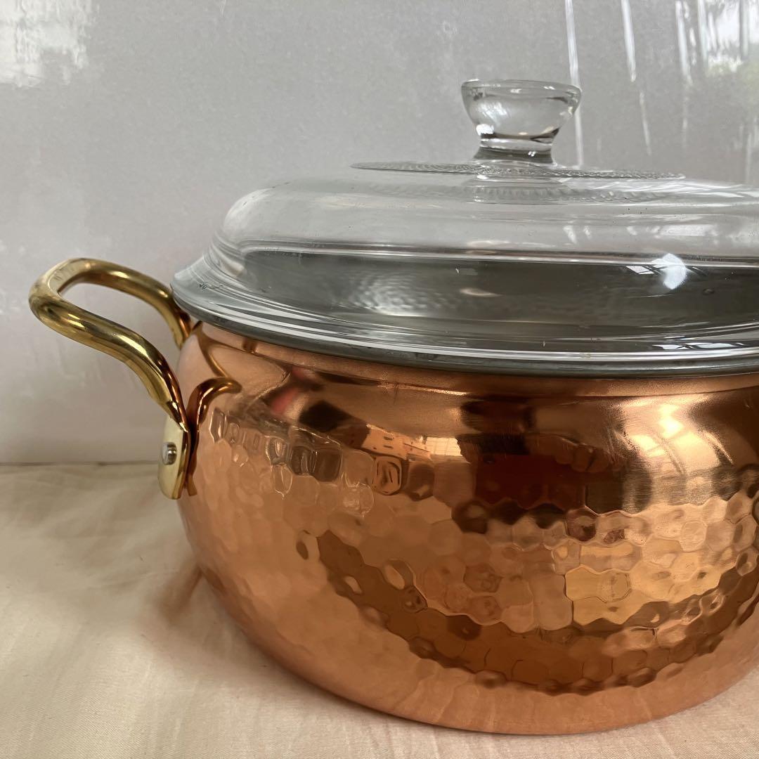 新品 カネカ産業 純銅鍋 両手鍋 20㎝ ガラス蓋 調理器具 純銅製 新品 カネカ産業 純銅鍋 両手鍋 20㎝ ガラス蓋 調理器具 純銅製