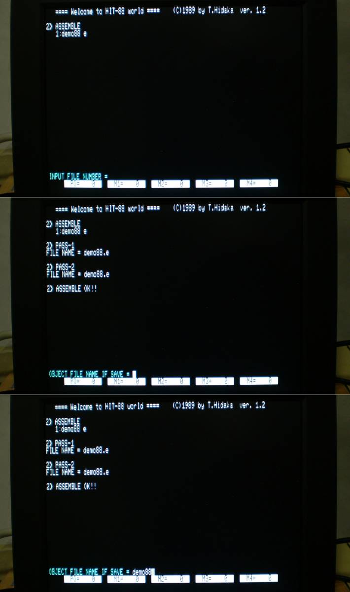 新日本プログラミング HIT-88 Ver1.2 PC-8801 シリーズ対応 エディタ アセンブラ 動作確認済です。_Assemble対象選択,Assemble実行,保存名入力