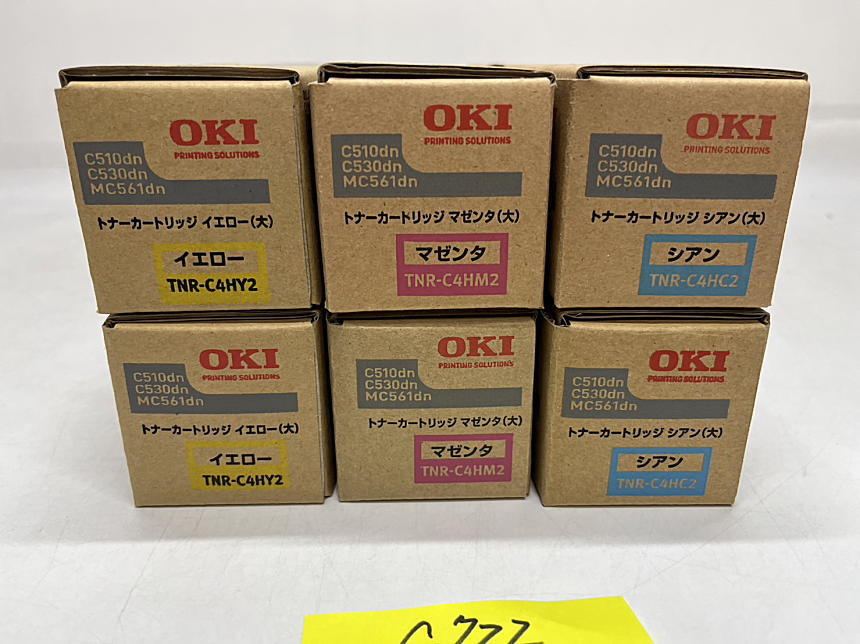 C-722【新品】沖データ　OKI　トナーカートリッジ（大）　TNR-C4HC2/TNR-C4HM2/TNR-C4HY2　C/M/Y　シアン/マゼンタ/イエロー　3色6本　純正_画像1