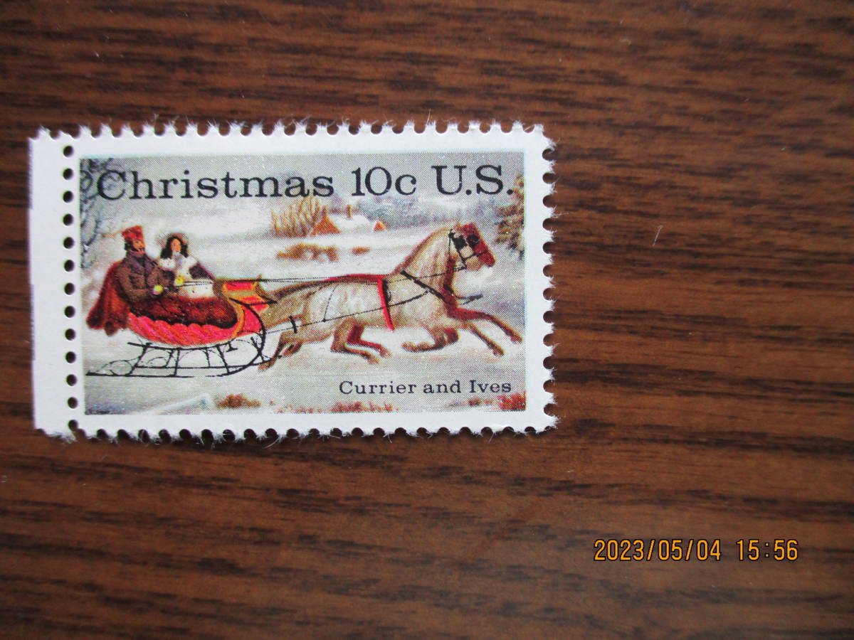 そりとクリスマス・イブ　1種完　未使用　1974年　VF/NH　米国・アメリカ合衆国　クリスマス切手_画像1