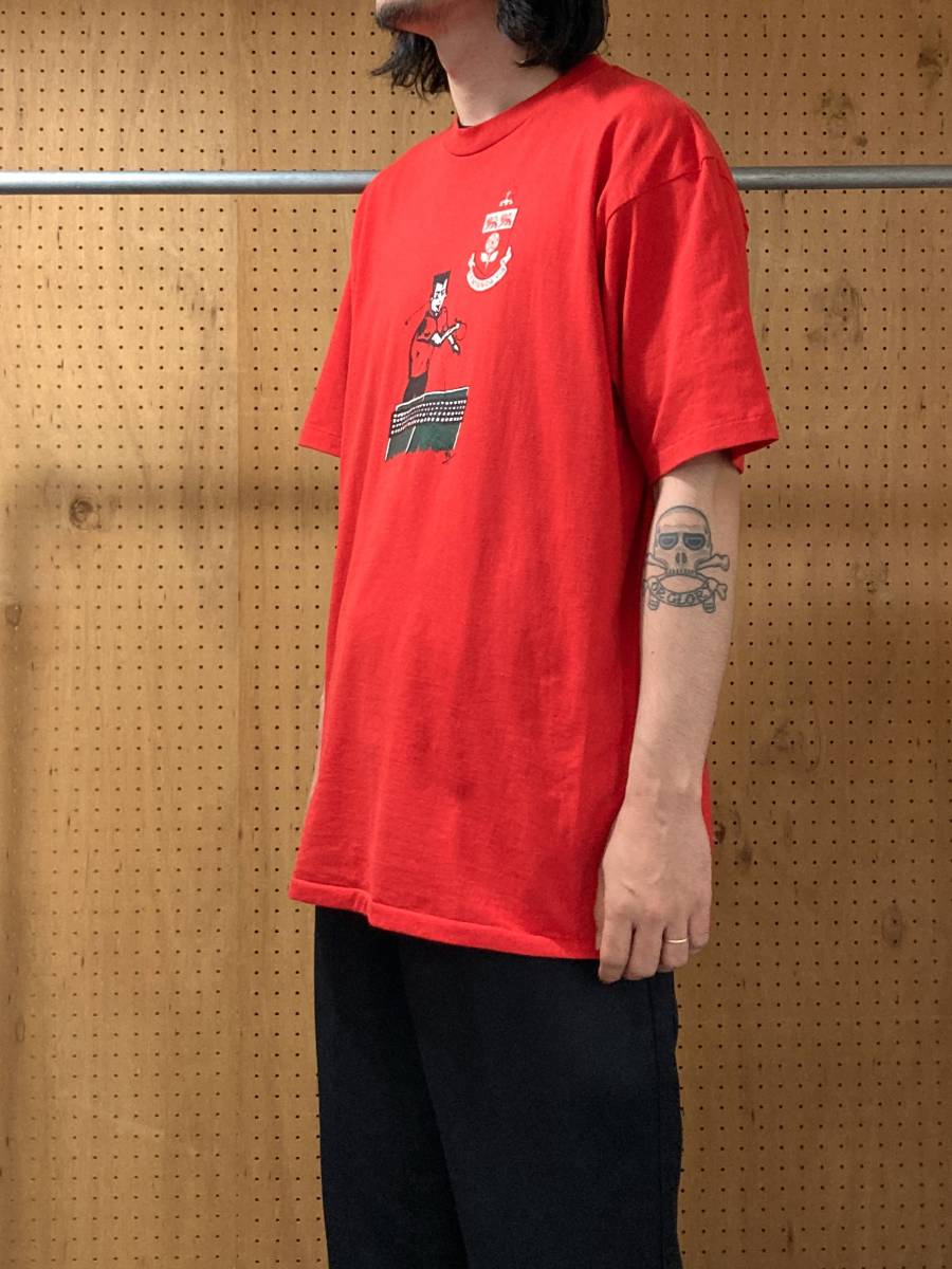 古着 80年代 80s Penmans 半袖 プリント Tシャツ カットソー クルーネック カナダ製 メンズ 2XL XXL 3L レッド 赤 大きいサイズ