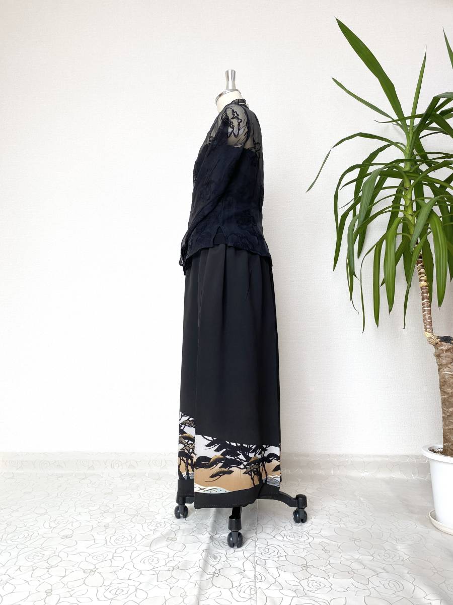 日本人気超絶の 黒留袖着物リメイクウエストゴムロングスカート送料