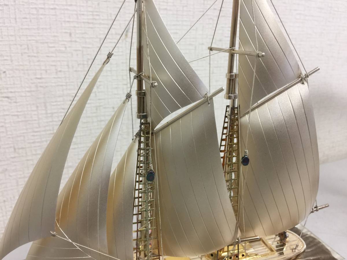 TAKEHIKO 武比古 銀製 帆船 ヨット SILVER 985 記念入り ガラスケース オブジェ 置物    L1.2の画像9