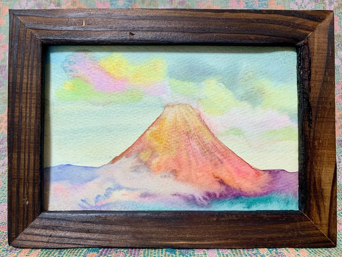 開運絵画　開運グッズ　金運絵画　金運上昇　赤富士　富士山　風水　風水絵画　ポストカード　龍　龍雲　龍神様　白龍　水彩画　原画