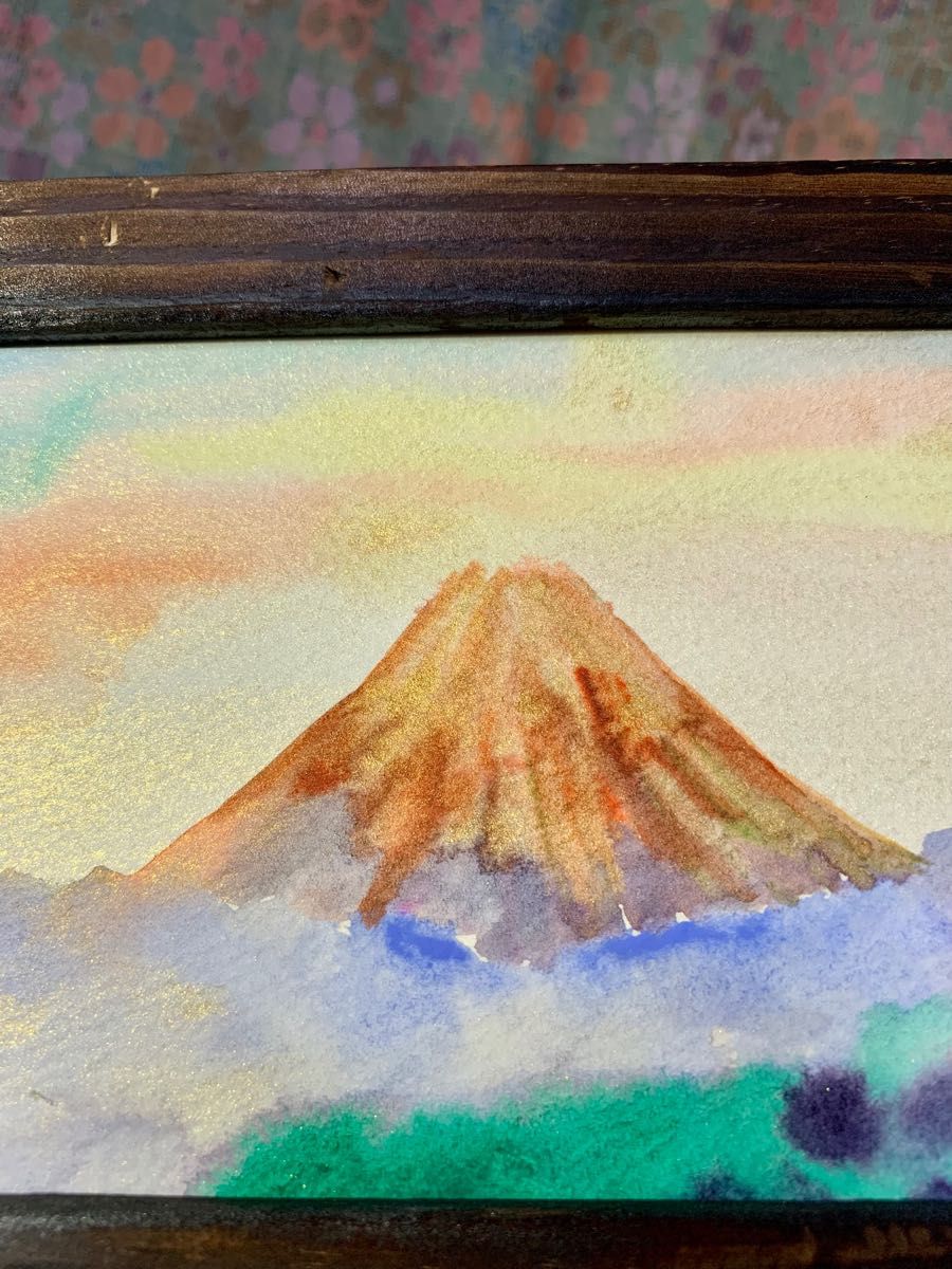 開運絵画　赤富士　金運絵画　金運アップ　金運グッズ　子宝　富士山　風水　風水絵画　富士絵画　ポストカード　 日本画　水彩画　原画