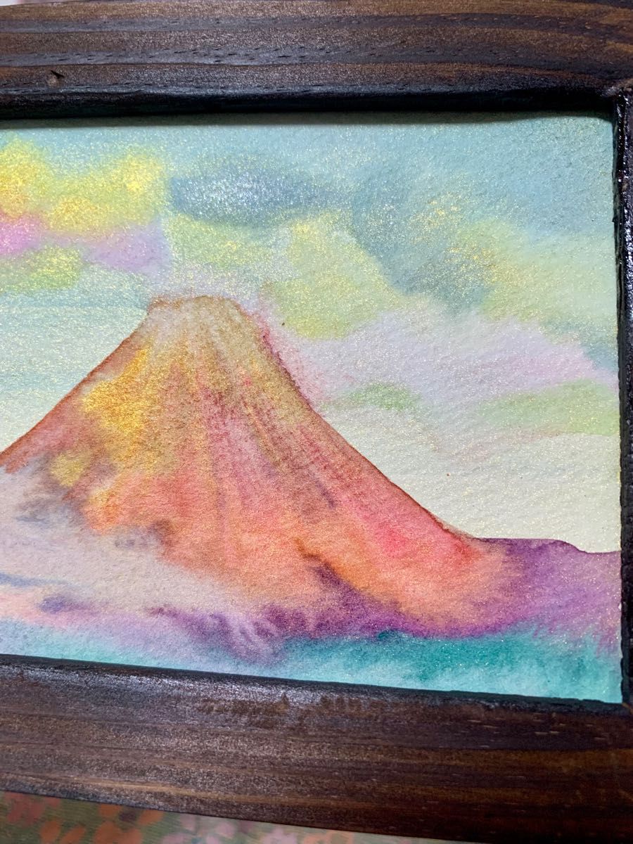 開運絵画　開運グッズ　金運絵画　金運上昇　赤富士　富士山　風水　風水絵画　ポストカード　龍　龍雲　龍神様　白龍　水彩画　原画