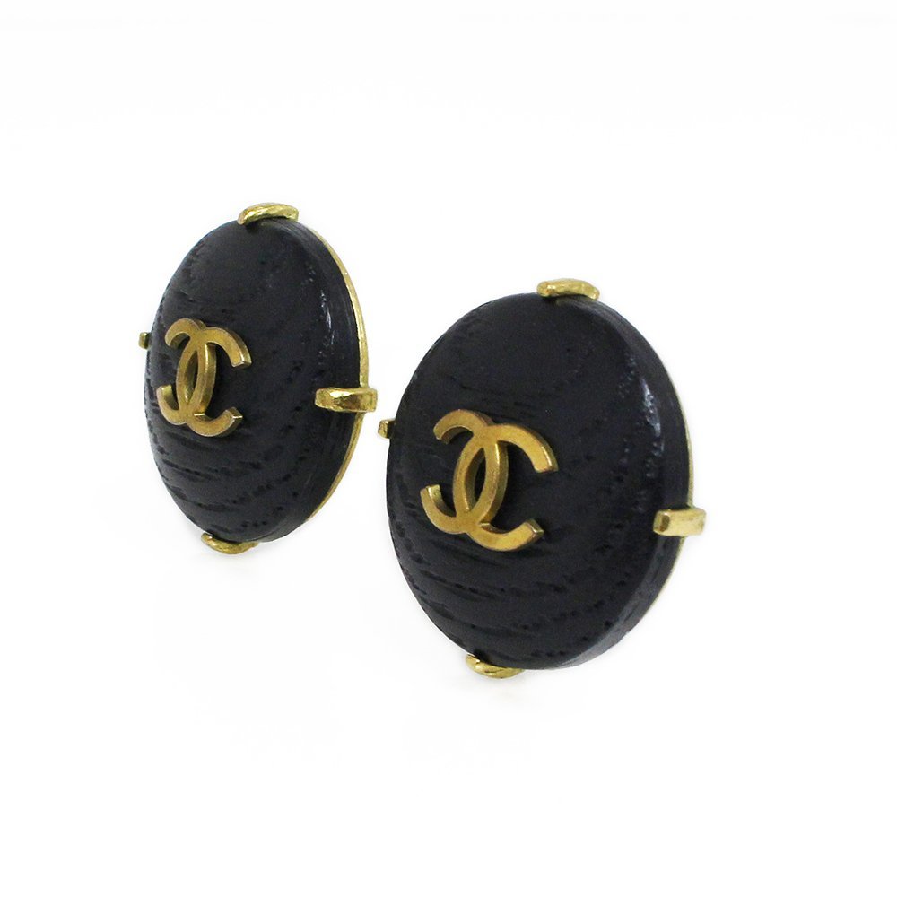 シャネル CHANEL ココマーク ラウンド ヴィンテージ イヤリング ウッド