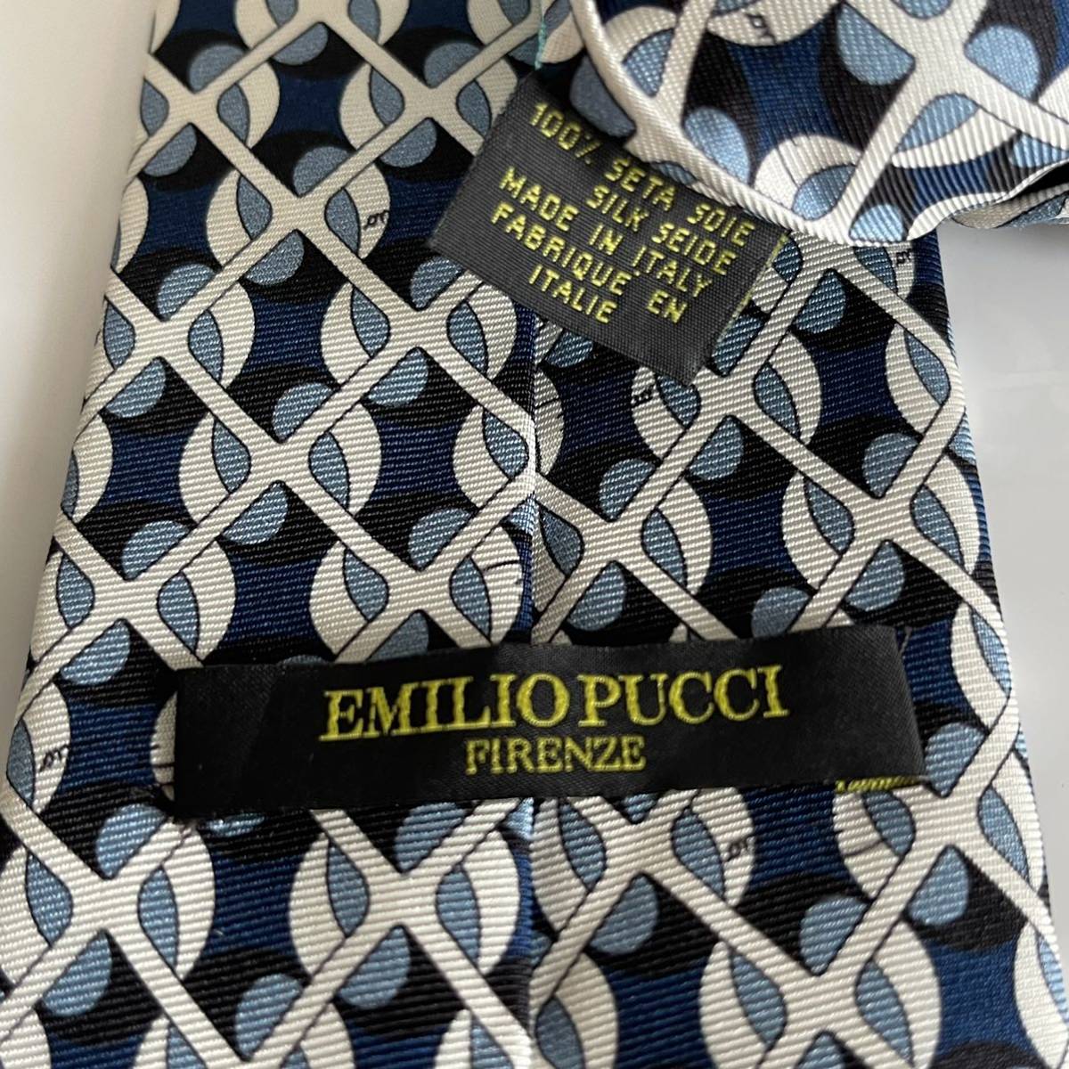 Emilio Pucci(エミリオプッチ) ネイビーブランドロゴチェックネクタイ_画像1