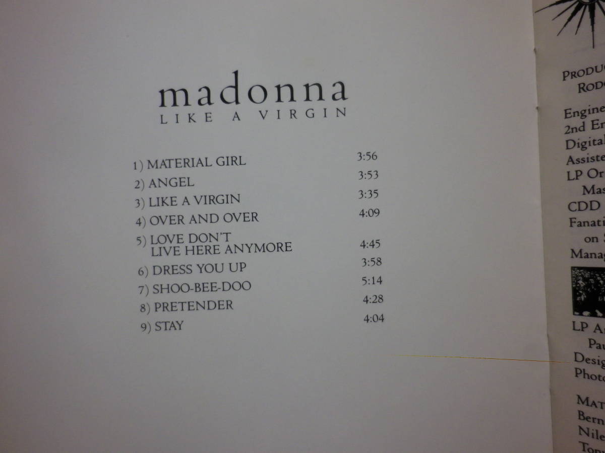 『Madonna/Like A Virgin(1984)』(MADE IN JAPAN記載有,SIRE 9 25157-2,輸入盤,歌詞付,Material Girl,Dress You Up,Angel,80's,Pops)の画像4