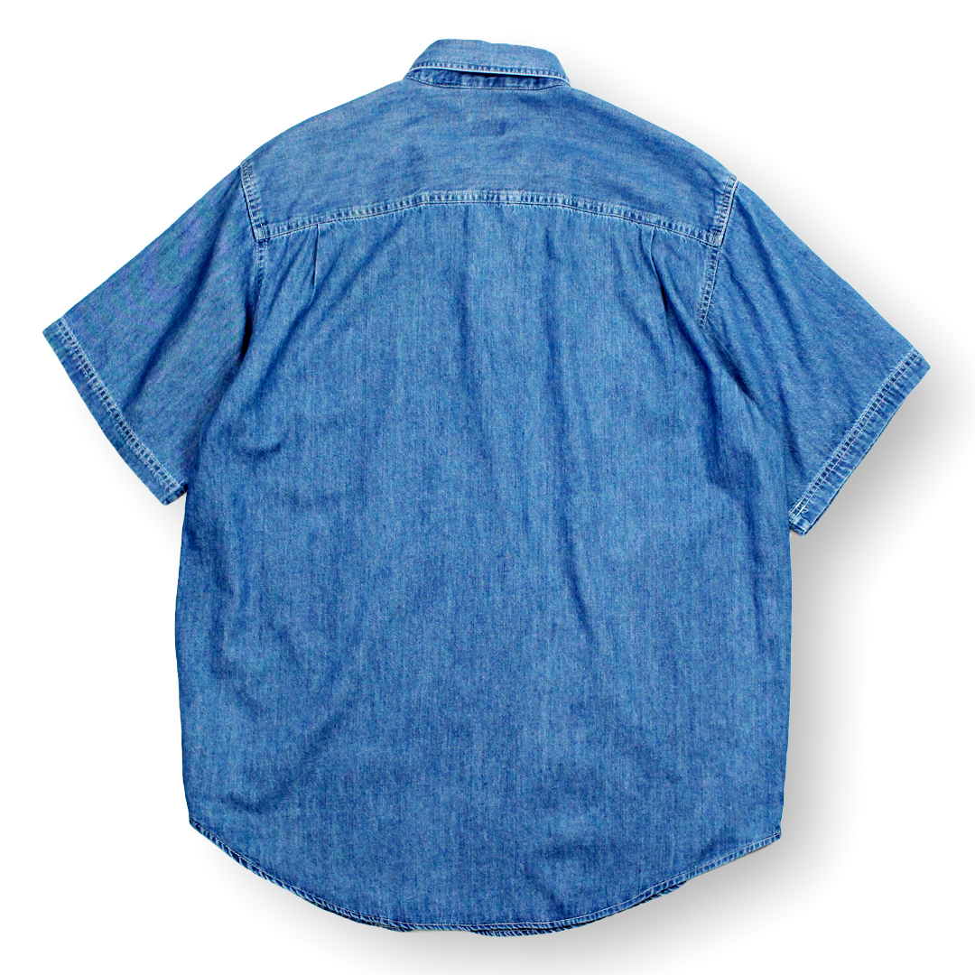 90s BASIC EDITIONS デニム ボタンダウンシャツ 半袖シャツ アメリカ古着 ビッグシルエットの画像2