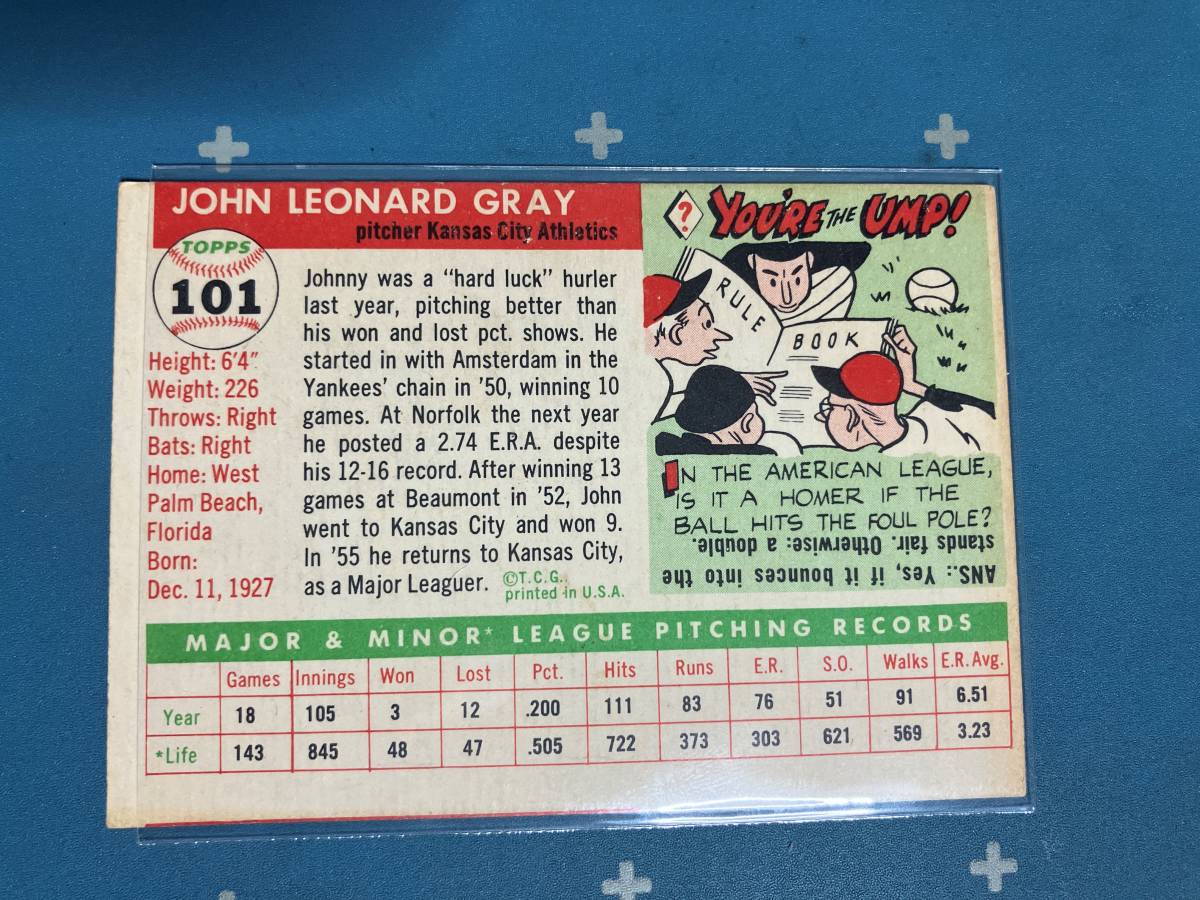 1955 Topps Baseball Vintage 本物　#101 Johnny Gray　Very Pretty Card! Enjoy MLB History!_画像2