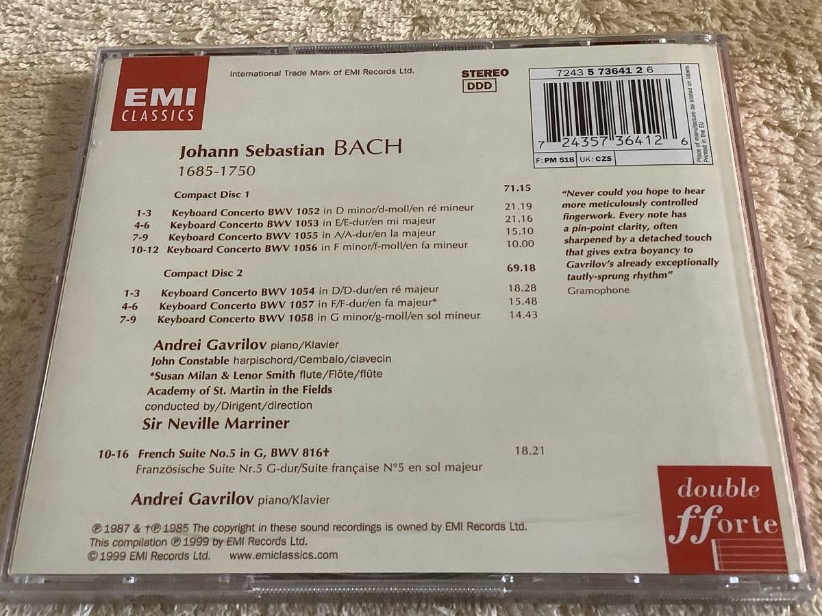 a 輸入盤 バッハ BACH: KEYBOARD CONCERTOS・FRENCH SUITE No.5 GAVRILOV・MARRINER / ガヴリーロフ・マリナー / 7243 5 73641 2 6_画像2