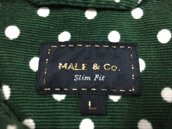 メイルアンドコー MALE&Co. タカキュー トラッド 水玉 ドット クレイジーパターン 細畝コーデュロイ 長袖シャツ メンズ コットン100% L 緑_画像2