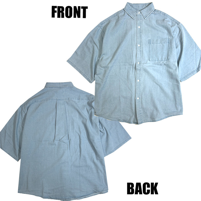 ビッグシルエット半袖デニムシャツ 　半袖シャツ　デニムシャツ　ワイド4203w123新品インディゴM_画像9