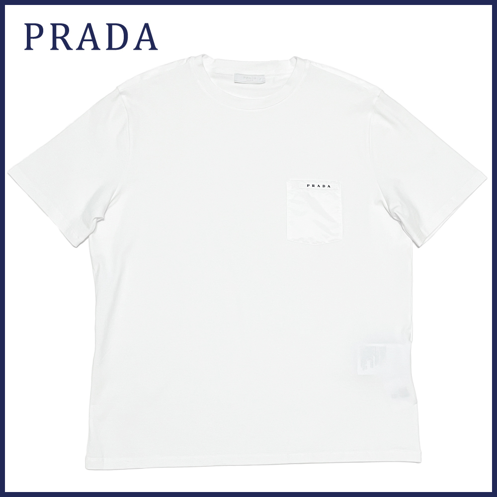 新品プラダPRADAメンズ異素材mix クルーネックTシャツ白#M●_画像1