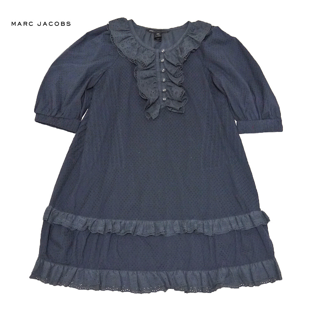 新品マークジェイコブスMARC JACOBS半袖コットンワンピース紺#S ★