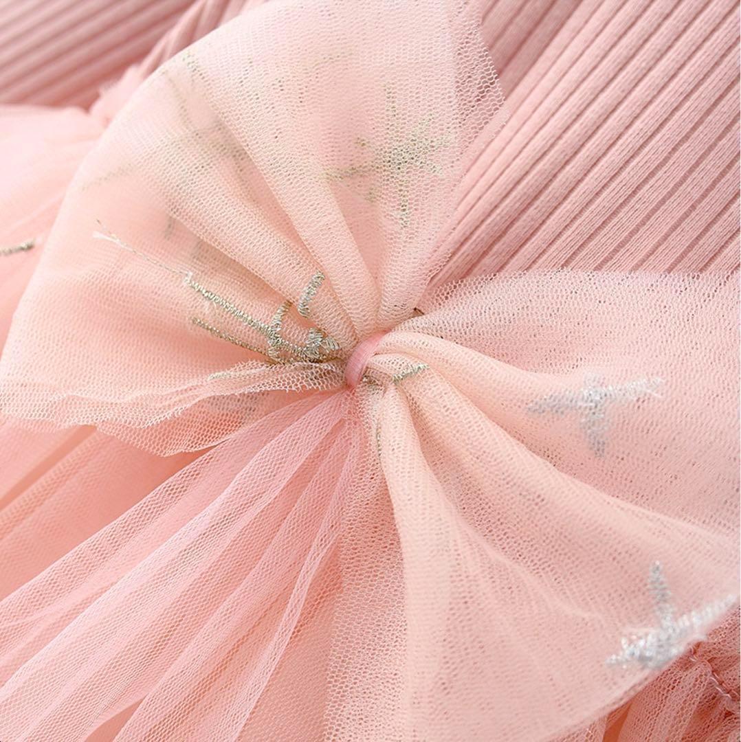超人気の ベビードレス ふんわりチュール リボン ピンク 80