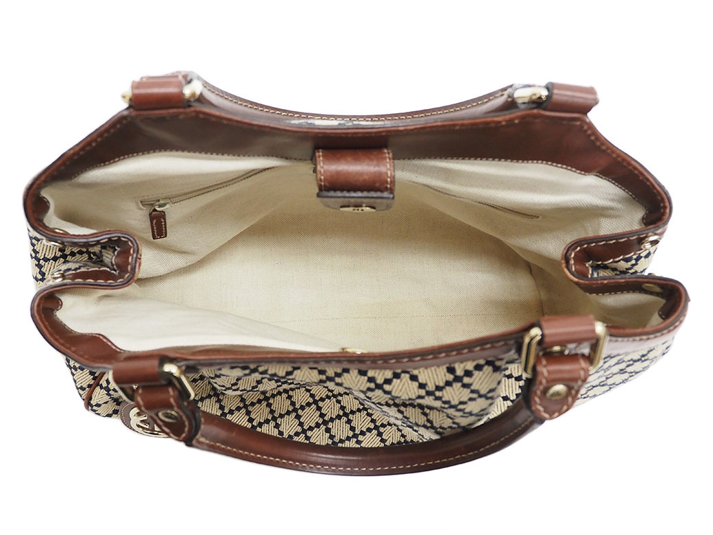 グッチ ディアマンテ スーキー トート ハンドバッグ ベージュxネイビー 格子キャンバス 211944 レディース GUCCI 中古