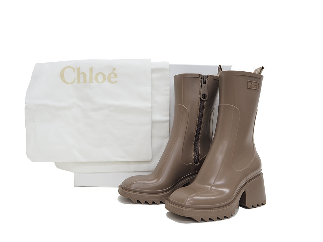 クロエ BETTY(ベティ) レインブーツ ダークグレージュ CHC19W239 レディース 38(24.5cm) PVC ショート Chloe 中古_画像10