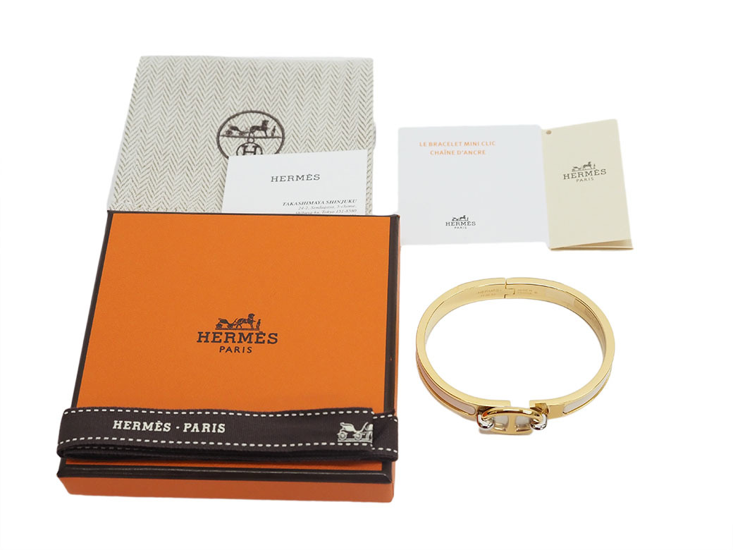 エルメス エナメルブレスレット ミニクリック シェーヌ・ダンクル 8mm クリーム ゴールド レディース HERMES 未使用 中古_画像8