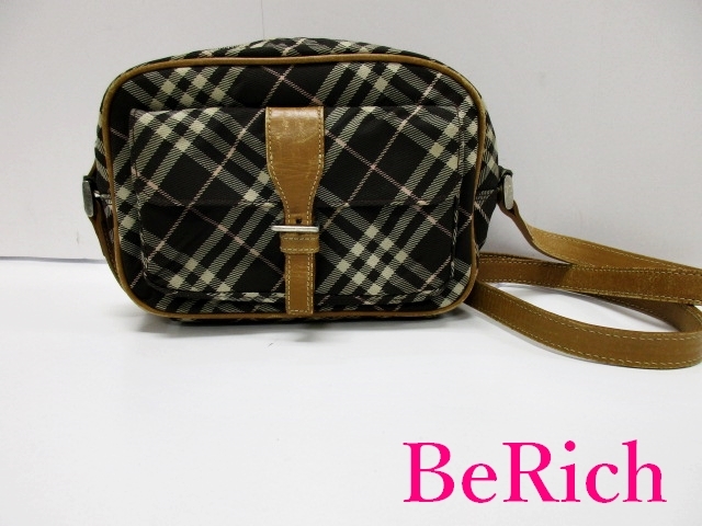 バーバリー BURBERRY ブルーレーベル ショルダーバッグ ブラック 黒 マルチカラー チェック ナイロン キャンバス レザー 【中古】bk7632の画像1