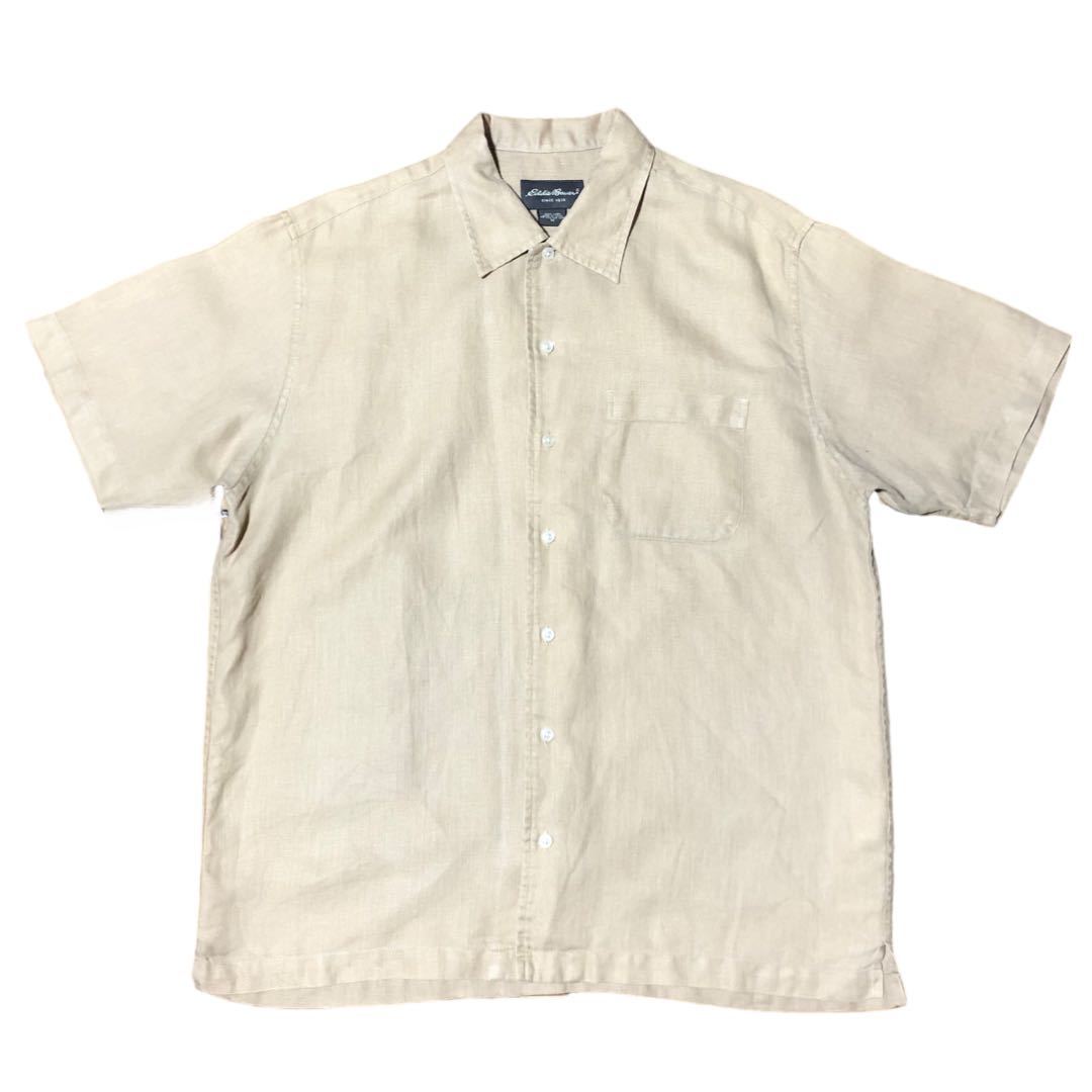 EDDIE BAUER LINEN SHIRTS M 90s 00s エディーバウアー 半袖シャツ リネンシャツ ビンテージ ベージュ_画像1