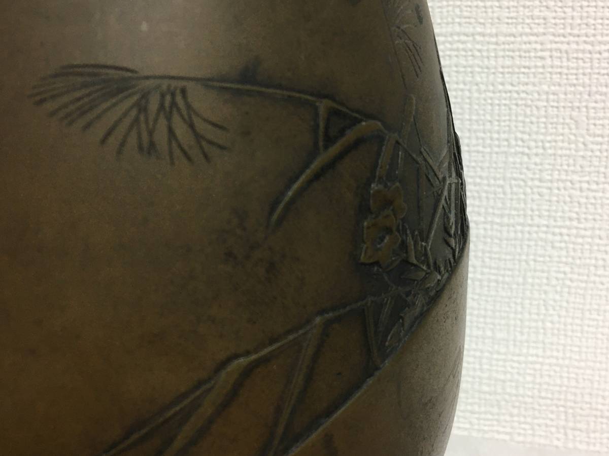 古い真鍮製の花瓶　月夜にすすき　花器　高さ約30cm　時代物_画像8