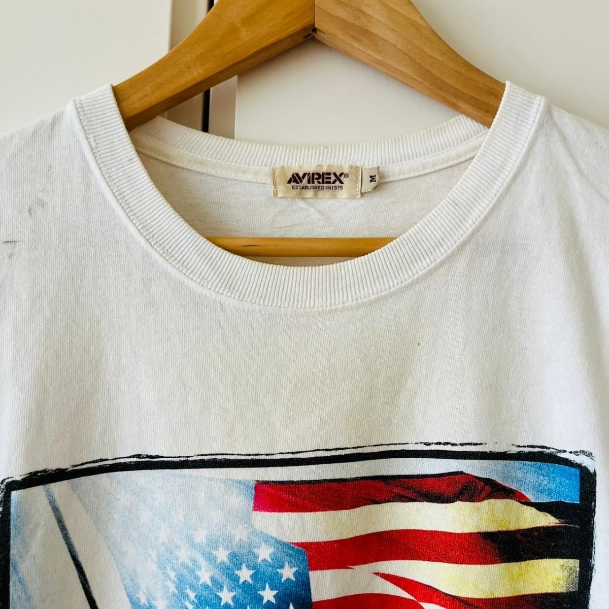 H3274cu AVIREX アヴィレックス Tシャツ メンズ サイズM ホワイト プリント 綿100％ アビレックス 半袖 星条旗 アメリカ国旗の画像3