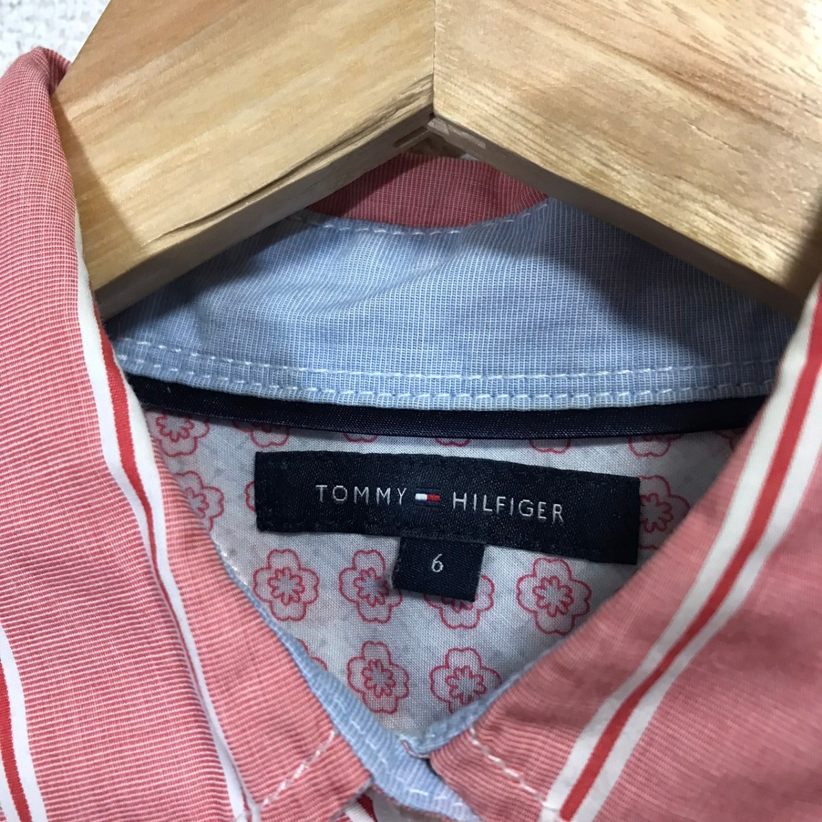 H3362dL TOMMY HILFIGER トミーヒルフィガー サイズ6 (S位) 長袖シャツ ストライプシャツ ピンク系 レディース コットンシャツ 花柄 _画像7