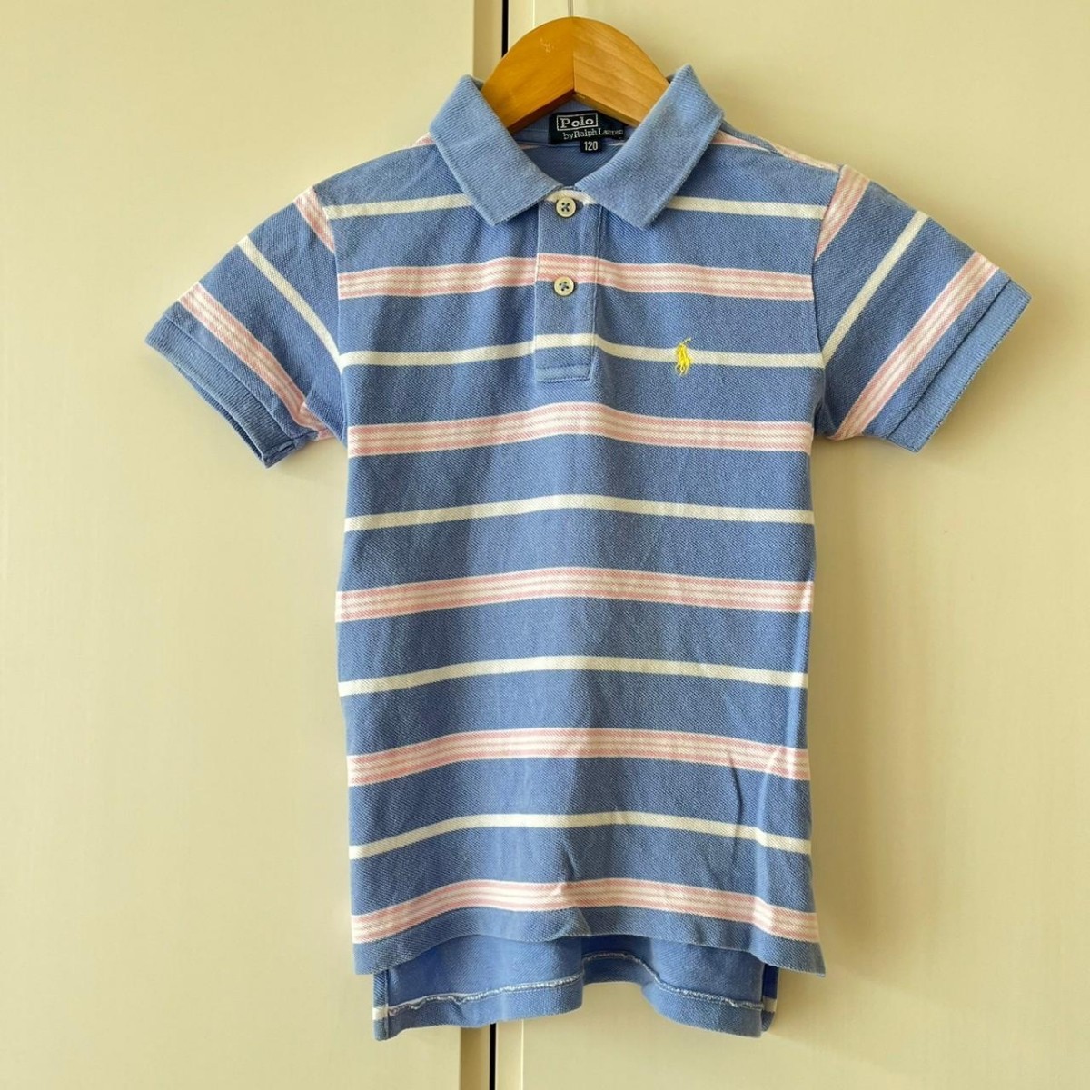 H3305cu Polo by Ralph Lauren ポロバイラルフローレン キッズ 半袖ポロシャツ サイズ120 パープル×ピンク_画像1