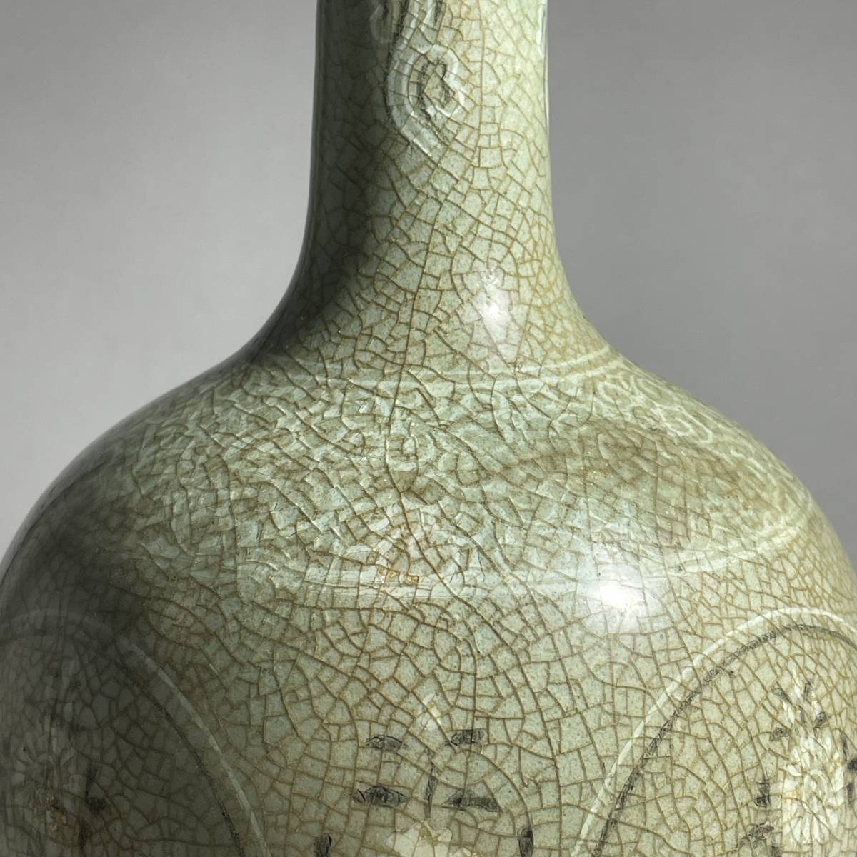 高麗青磁象嵌水鳥芦文梅瓶 李朝時代 高さ29cm-