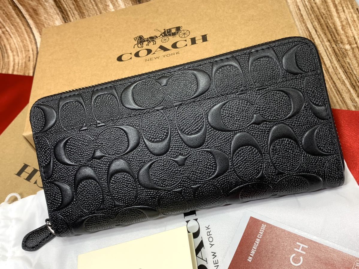 COACH 長財布 ブラック 黒 エナメル加工 シグネチャー Yahoo!フリマ（旧）-