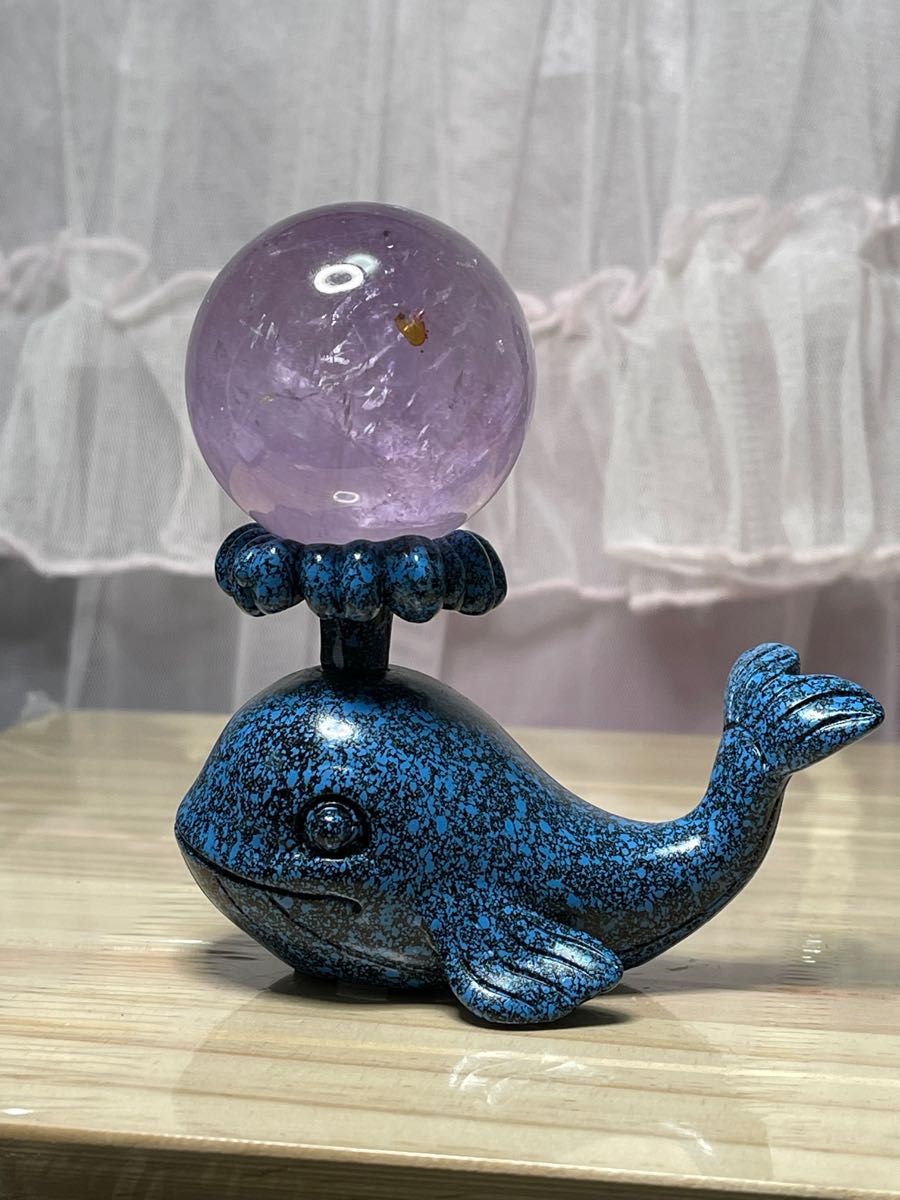 ふるさと割】 水晶丸玉 アメジスト 天然石 台座付き 47.9ミリ 紫水晶