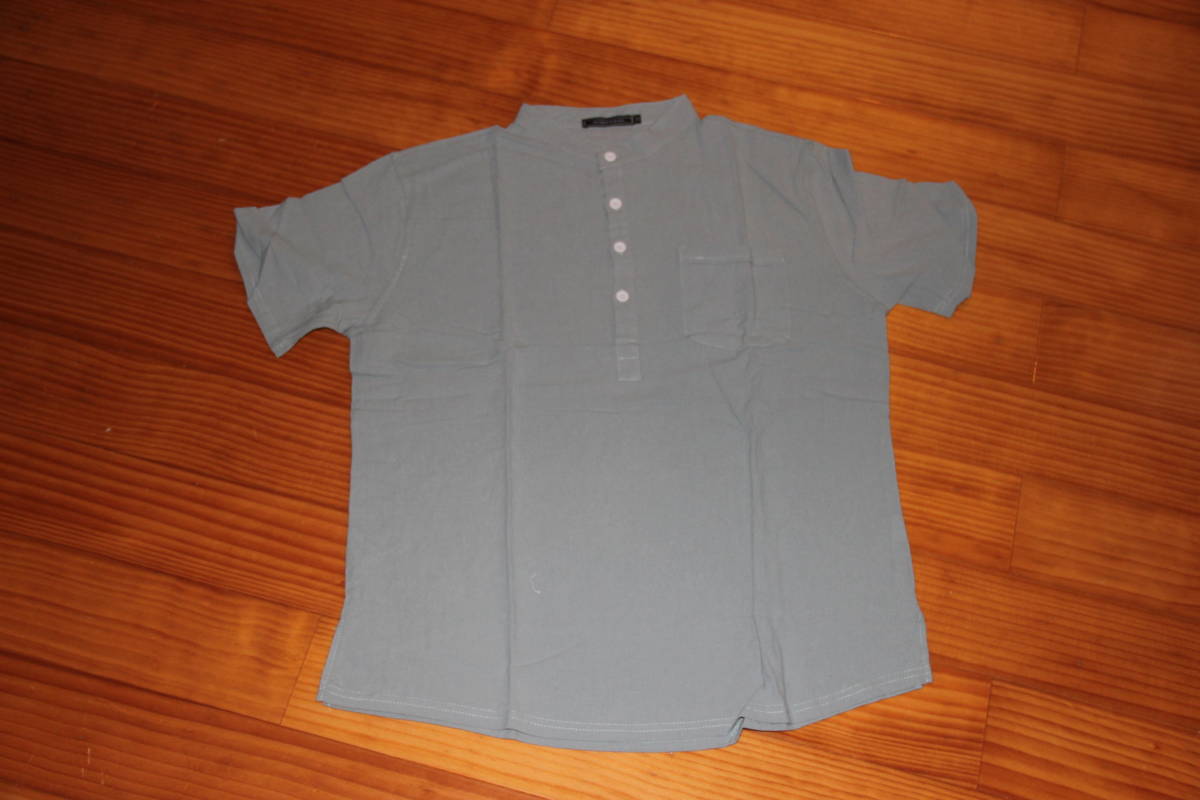 【ライトグレー】【M】カジュアルシャツ シャツ メンズ トップス 半袖 無地 綿麻