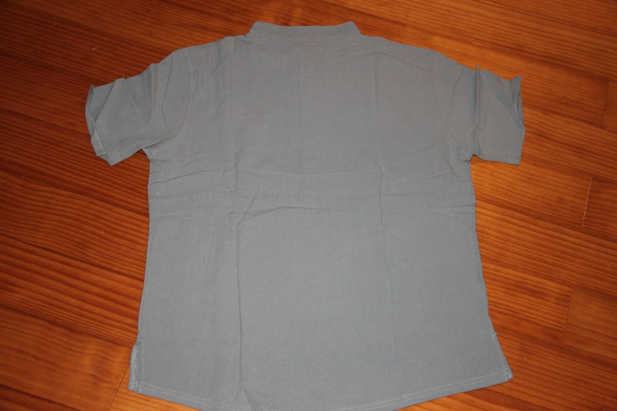 【ライトグレー】【M】カジュアルシャツ シャツ メンズ トップス 半袖 無地 綿麻