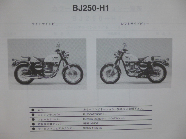 カワサキESTRELLA-Custom パーツリストBJ250-H1（BJ250A-060001～)99908-1040-01送料無料