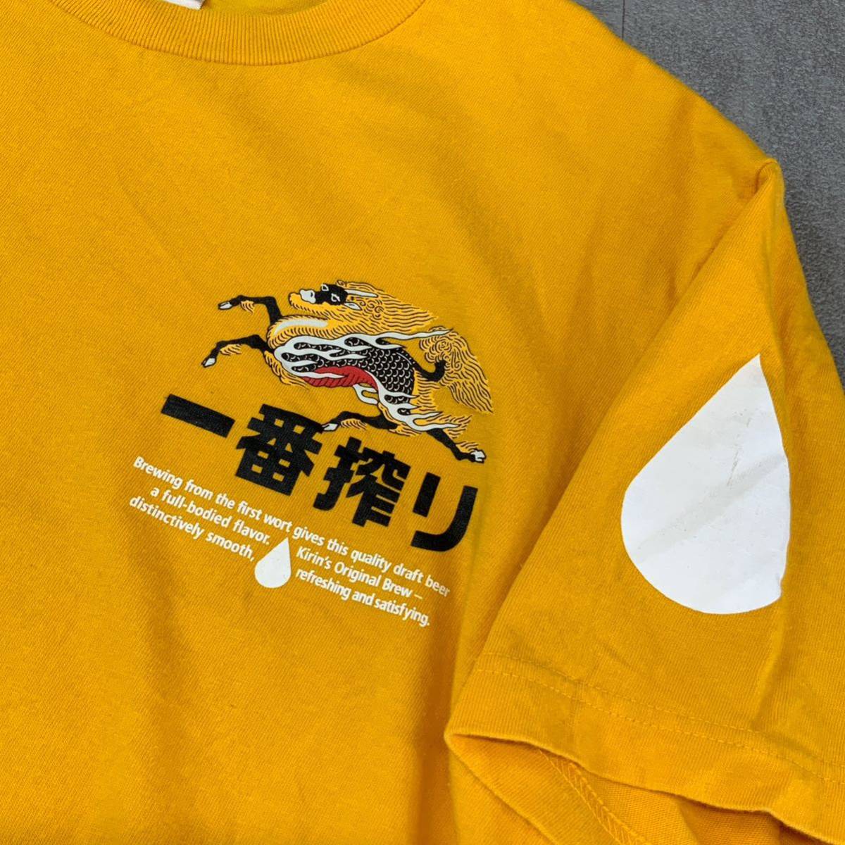 美品 希少 入手困難 麒麟 キリン一番搾り ビッグロゴ 半袖 tシャツ メンズ Lサイズ イエロー オレンジ 非売品_画像5