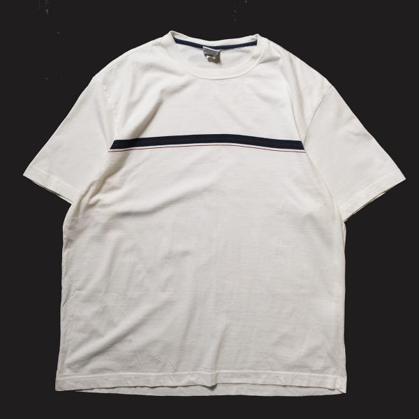 00's オールドネイビー チェストボーダー クルーネック コットン Tシャツ 半袖 (XXL) 白×紺 無地 旧タグ ギャップ OLD NAVY 2002年製 Y2K