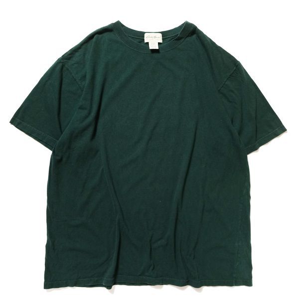 90's USA製 エディーバウアー クルーネック コットン Tシャツ 半袖 (XL) 緑 無地 90年代 アメリカ製 旧タグ オールド EddieBauer Y2K_画像1