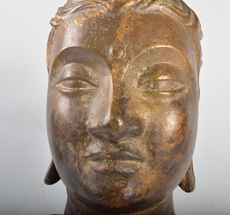 マツ 仏教美術 古銅鍍金 仏頭 仏像 木製台付 D R4397C 仏教美術 古銅鍍金 仏頭 仏像 木製台付 D R4397C