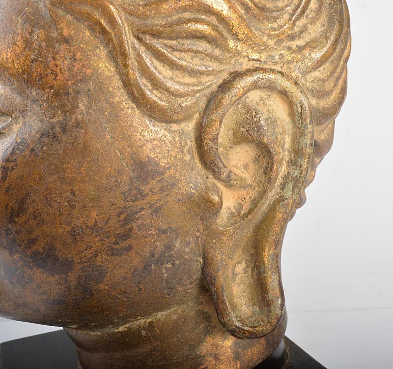 仏教美術 古銅鍍金 仏頭 仏像 木製台付 D R4397C 仏教美術 古銅鍍金 仏頭 仏像 木製台付 D R4397C
