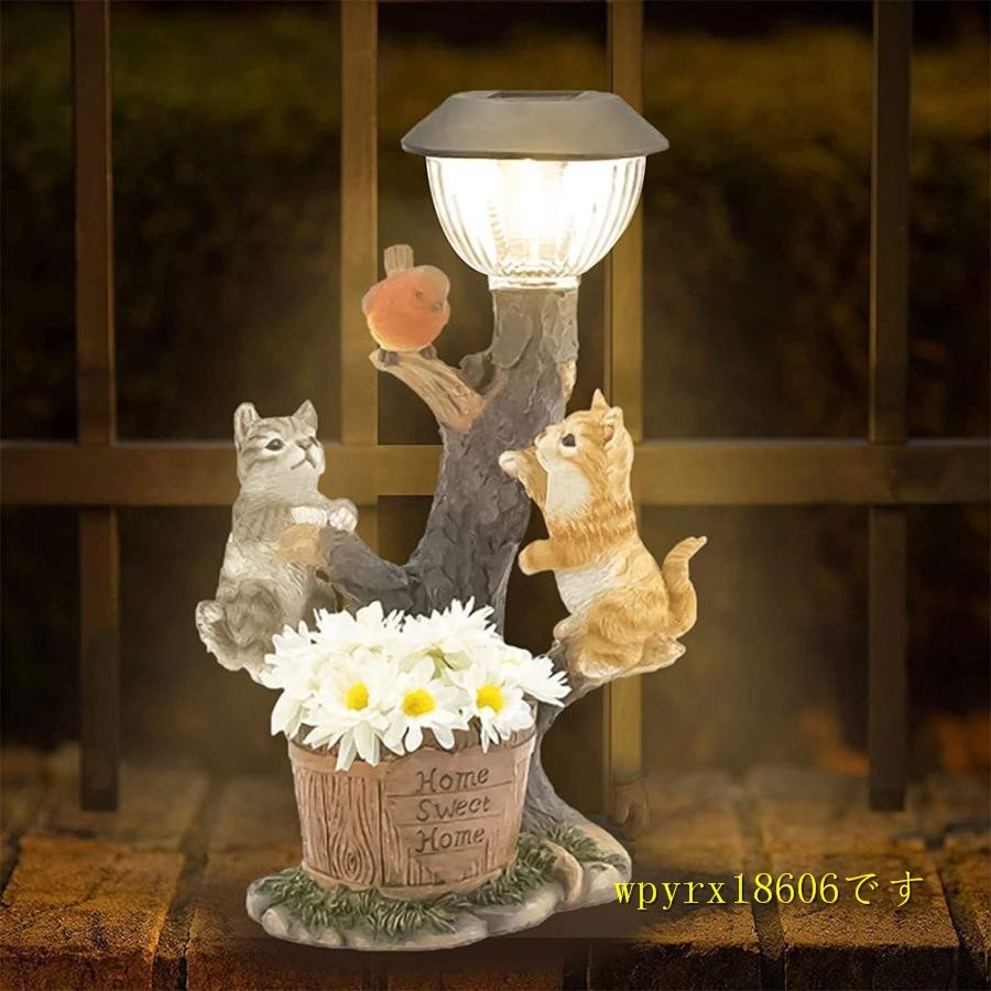 ソーラーライト 猫 ガーデンオーナメント ライト ソーラー 防水 猫 置物 夜照らす 動物 彫刻 ガーデンライト ガーデニング雑貨 飾りかの画像1