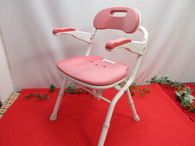 【OH4877/16】介護用品　折りたたみ　シャワーベンチ　チェア　椅子　FSフィット　ピンク　_画像1
