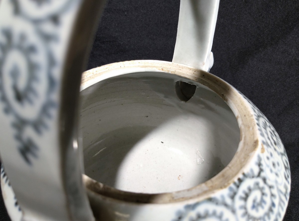  старый Imari белый фарфор с синим рисунком . Tang . документ 21cm большой заварной чайник вода примечание чайная посуда . чайная посуда Edo период bdise-52f2897-Q41